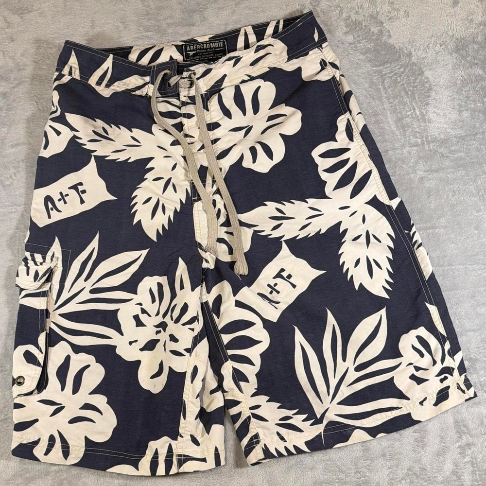 Crazy Y2K Vintage Abercrombie Hawaiian Floral Board Shorts | Navy | Medium